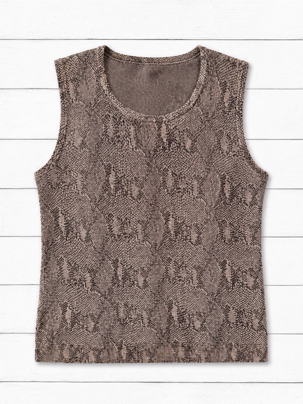 Brown Snakeskin Print Sleeveless Knit Tank Top | Women’s M - Picture 3 of 6